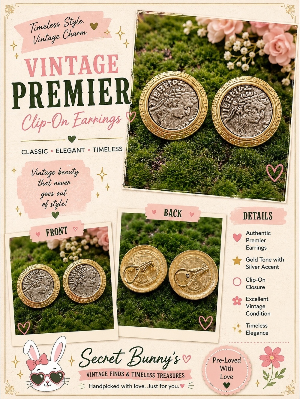 Vintage Premier Gold Tone and Silver Clip-On Earrings